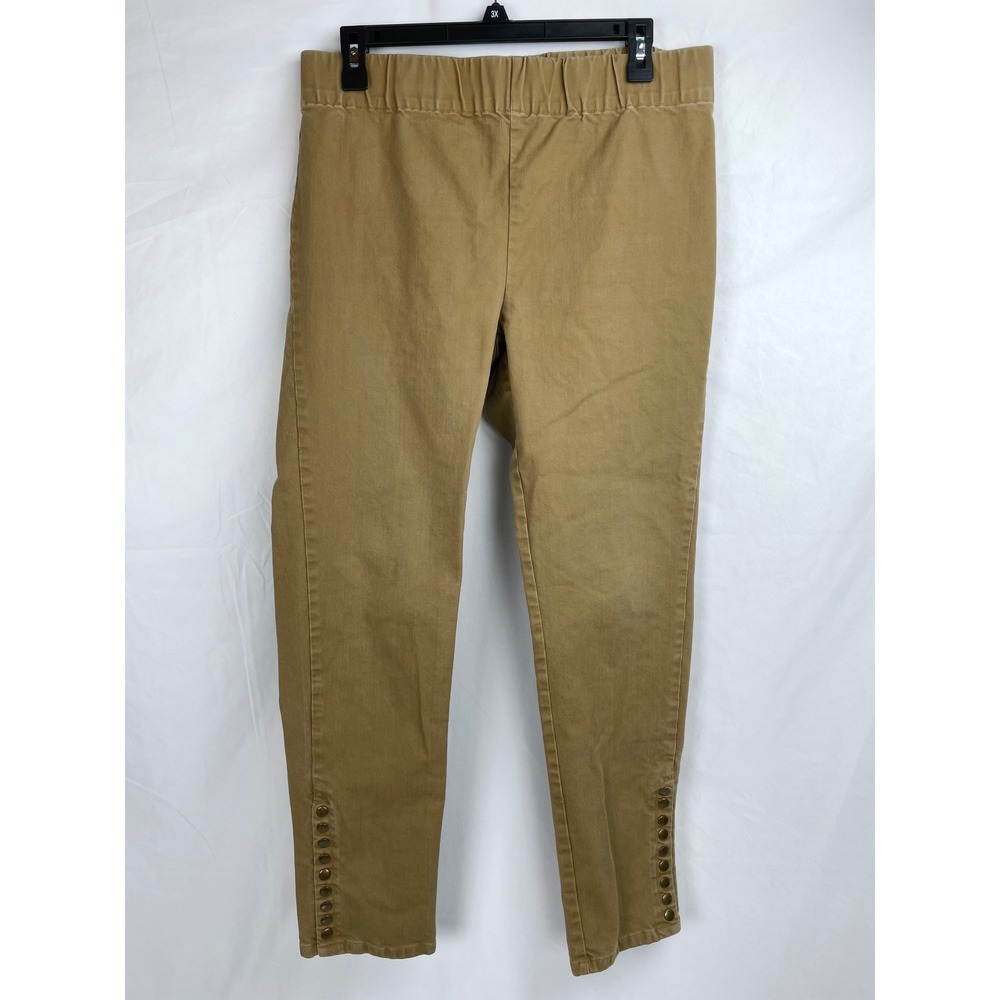 Soft Surroundings Metro Leggings Women Medium Khaki Pull On Pants Leg Snaps